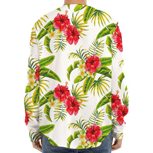 Aloha Hibiscus Tropical Pattern Print Long Sleeve Baseball Jersey