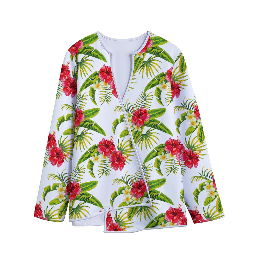 Aloha Hibiscus Tropical Pattern Print Long Sleeve Short Coat