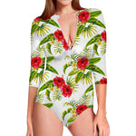 Aloha Hibiscus Tropical Pattern Print Long Sleeve Swimsuit