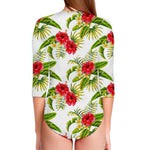 Aloha Hibiscus Tropical Pattern Print Long Sleeve Swimsuit