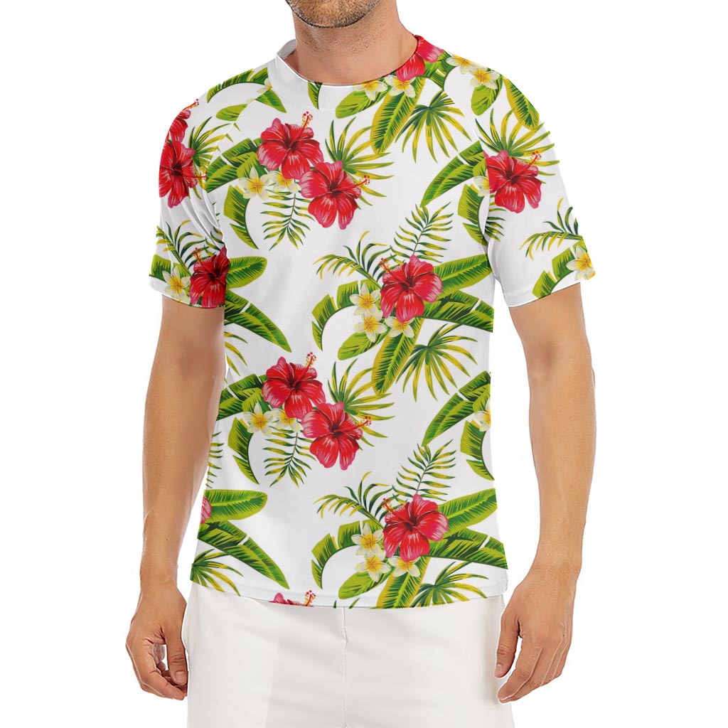 Aloha Hibiscus Tropical Pattern Print Men's Short Sleeve Rash Guard