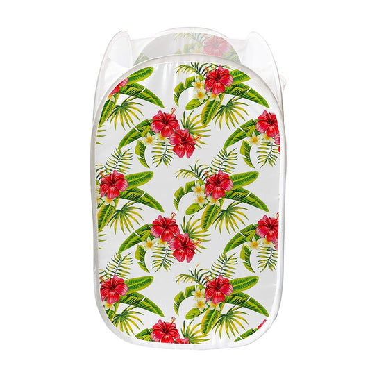 Aloha Hibiscus Tropical Pattern Print Mesh Laundry Hamper