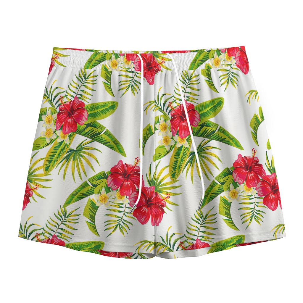 Aloha Hibiscus Tropical Pattern Print Mesh Shorts