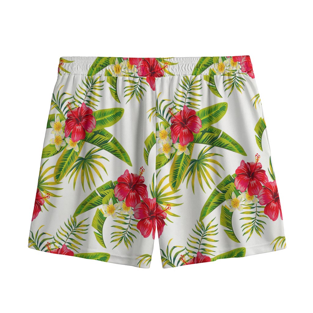 Aloha Hibiscus Tropical Pattern Print Mesh Shorts