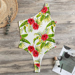 Aloha Hibiscus Tropical Pattern Print One Shoulder Bodysuit