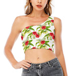 Aloha Hibiscus Tropical Pattern Print One Shoulder Crop Top
