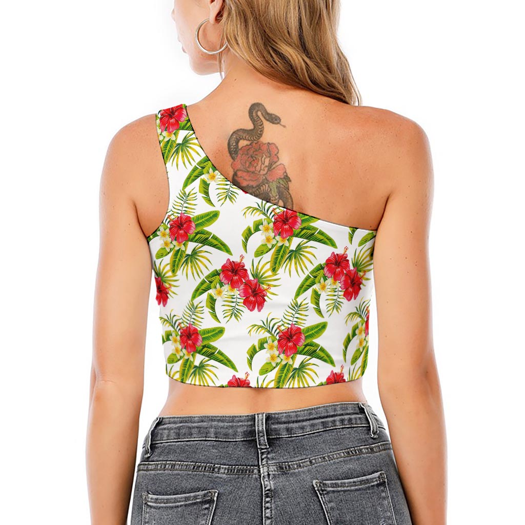 Aloha Hibiscus Tropical Pattern Print One Shoulder Crop Top