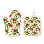 Aloha Hibiscus Tropical Pattern Print Oven Mitt And Pot Holder Set