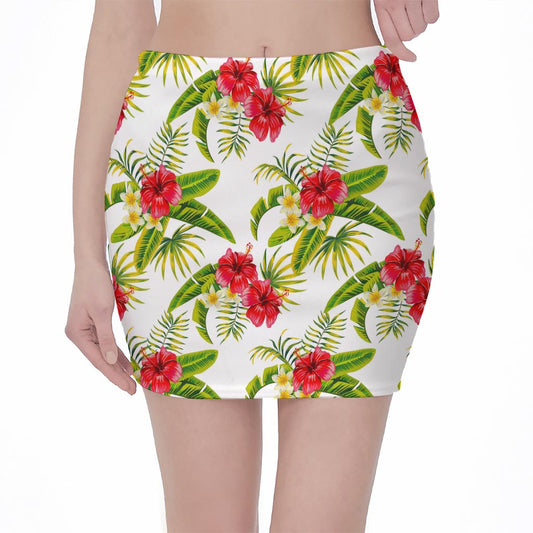 Aloha Hibiscus Tropical Pattern Print Pencil Mini Skirt