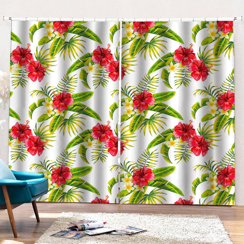 Aloha Hibiscus Tropical Pattern Print Pencil Pleat Curtains