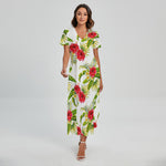 Aloha Hibiscus Tropical Pattern Print Short Sleeve Maxi Dress