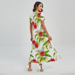 Aloha Hibiscus Tropical Pattern Print Short Sleeve Maxi Dress