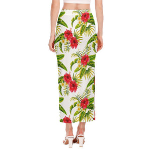 Aloha Hibiscus Tropical Pattern Print Side Slit Maxi Skirt