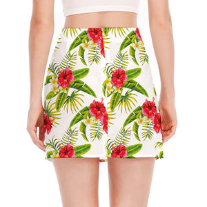 Aloha Hibiscus Tropical Pattern Print Side Slit Mini Skirt