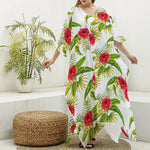 Aloha Hibiscus Tropical Pattern Print Silk V-Neck Kaftan Dress