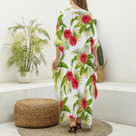 Aloha Hibiscus Tropical Pattern Print Silk V-Neck Kaftan Dress