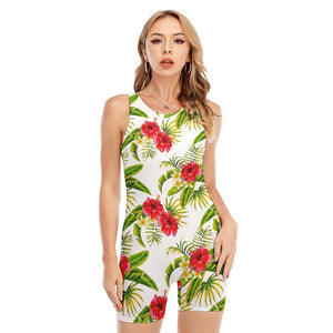 Aloha Hibiscus Tropical Pattern Print Sleeveless One Piece Swimsuit