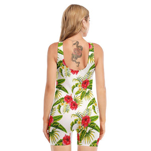 Aloha Hibiscus Tropical Pattern Print Sleeveless One Piece Swimsuit