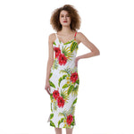 Aloha Hibiscus Tropical Pattern Print Slim Fit Midi Cami Dress