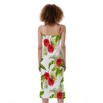 Aloha Hibiscus Tropical Pattern Print Slim Fit Midi Cami Dress