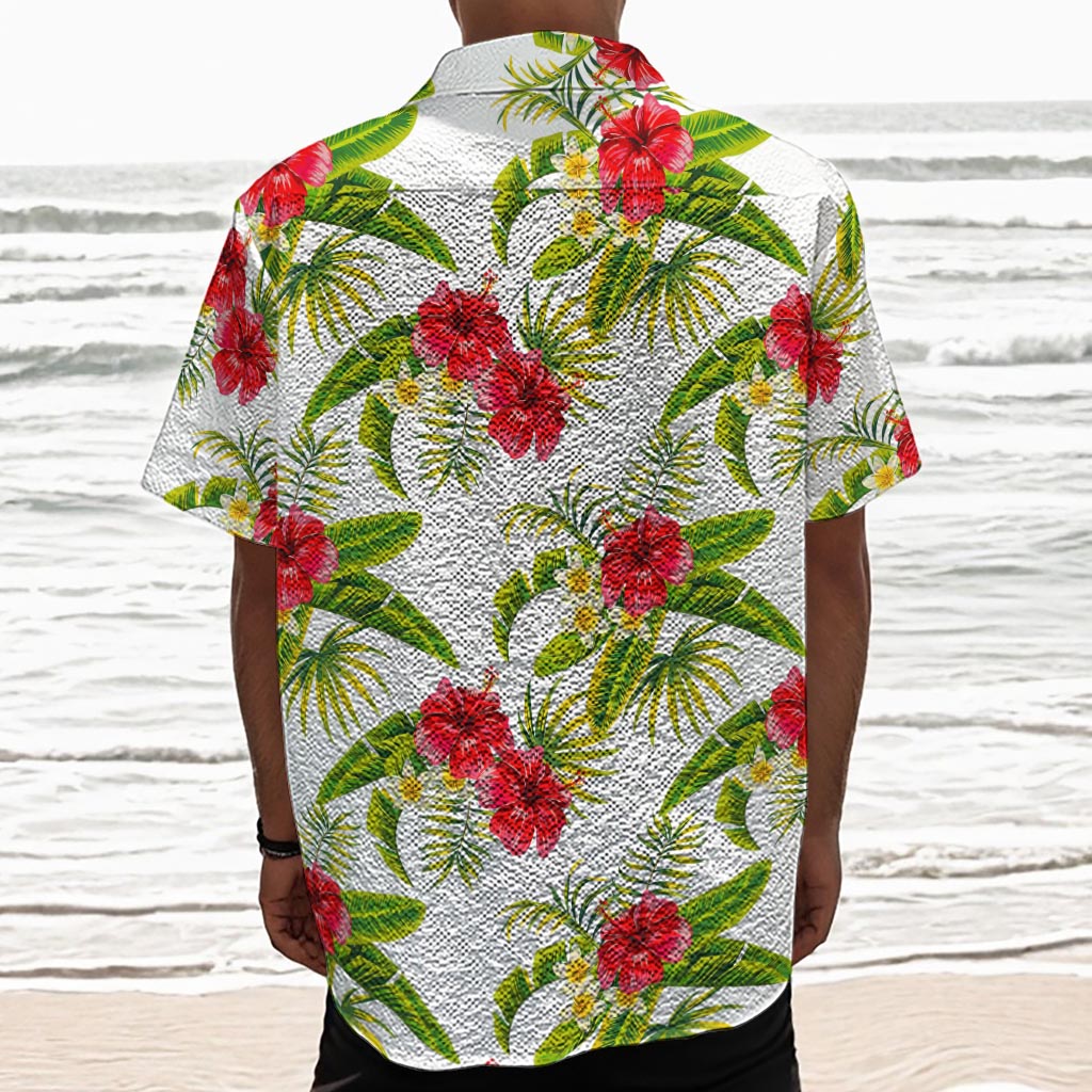 Aloha Hibiscus Tropical Pattern Print Textured Short Sleeve Shirt