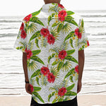 Aloha Hibiscus Tropical Pattern Print Textured Short Sleeve Shirt