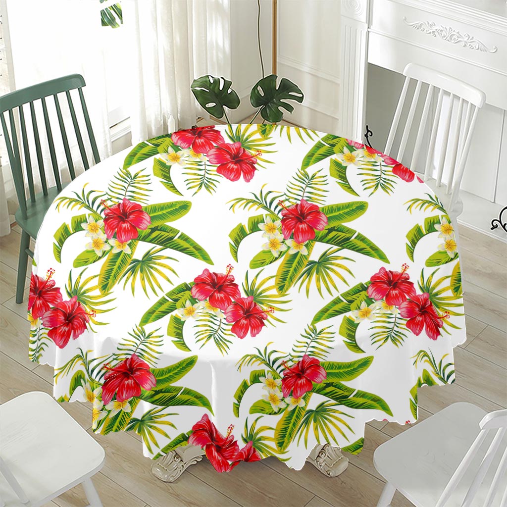 Aloha Hibiscus Tropical Pattern Print Waterproof Round Tablecloth