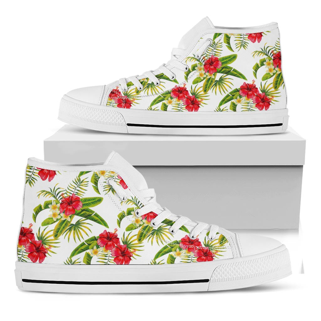 Aloha Hibiscus Tropical Pattern Print White High Top Sneakers