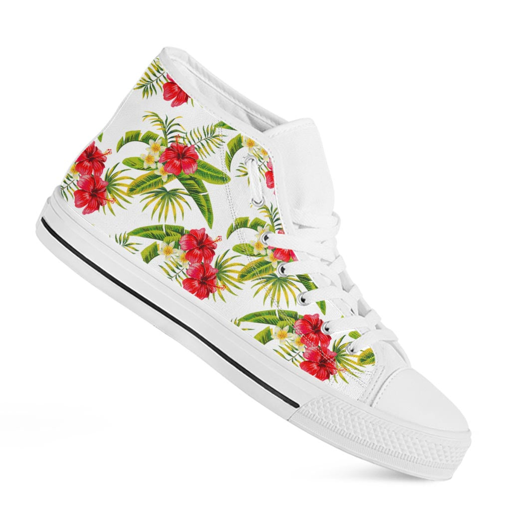 Aloha Hibiscus Tropical Pattern Print White High Top Sneakers