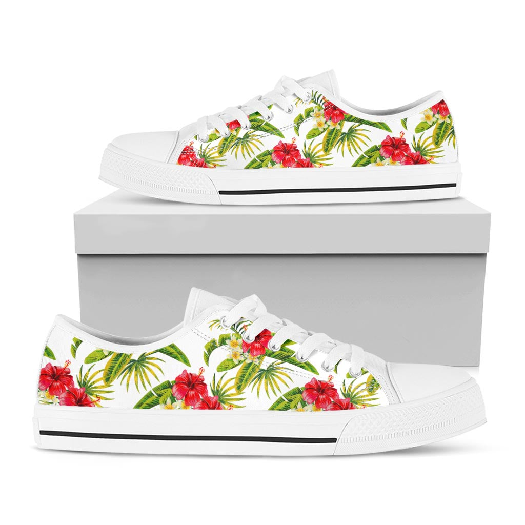 Aloha Hibiscus Tropical Pattern Print White Low Top Sneakers