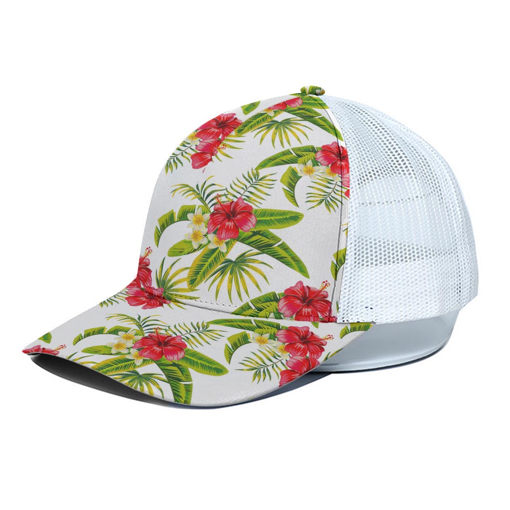 Aloha Hibiscus Tropical Pattern Print White Mesh Trucker Cap