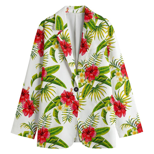 Aloha Hibiscus Tropical Pattern Print Women's Cotton Blazer