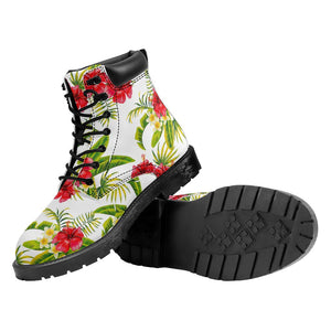 Aloha Hibiscus Tropical Pattern Print Work Boots