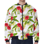Aloha Hibiscus Tropical Pattern Print Zip Sleeve Bomber Jacket