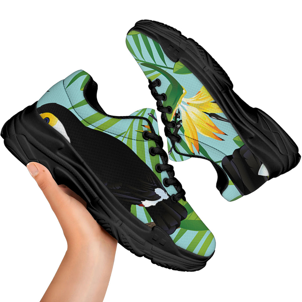 Aloha Keel-Billed Toucan Print Black Chunky Shoes