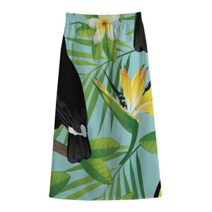 Aloha Keel-Billed Toucan Print Cotton Front Slit Maxi Skirt