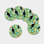 Aloha Keel-Billed Toucan Print Leather Coaster Set