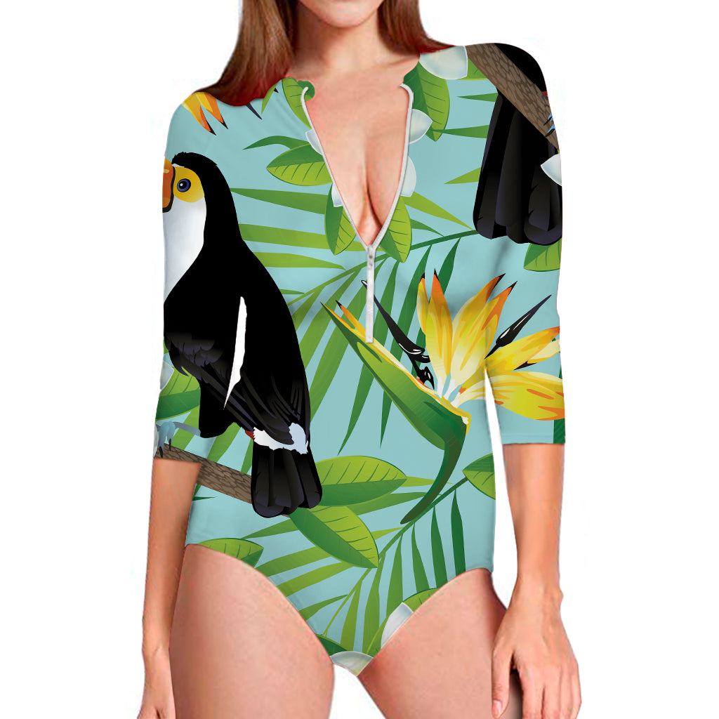 Aloha Keel-Billed Toucan Print Long Sleeve Swimsuit