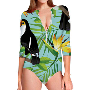 Aloha Keel-Billed Toucan Print Long Sleeve Swimsuit