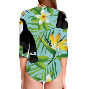 Aloha Keel-Billed Toucan Print Long Sleeve Swimsuit