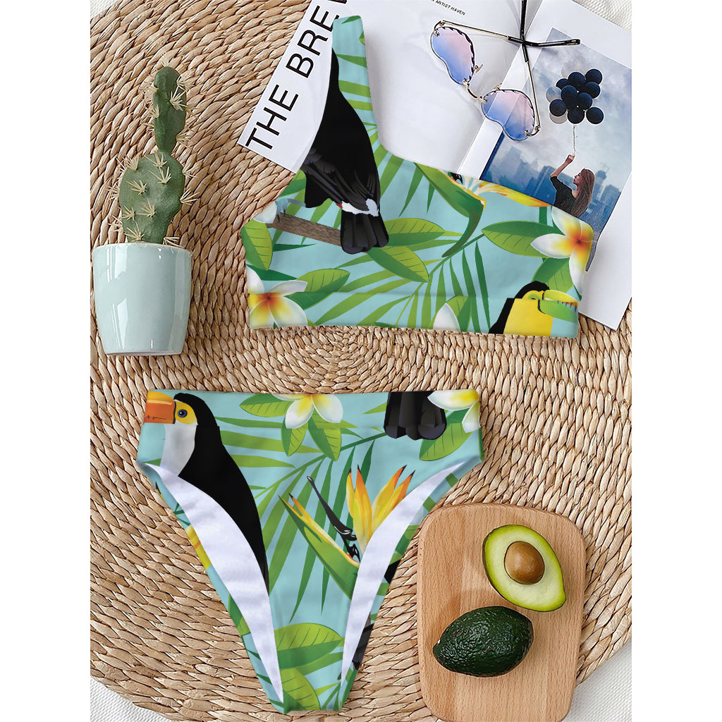 Aloha Keel-Billed Toucan Print One Shoulder Bikini Top