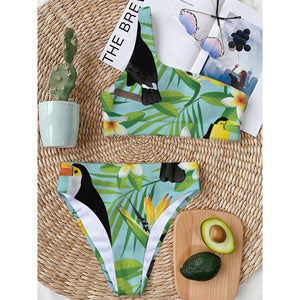 Aloha Keel-Billed Toucan Print One Shoulder Bikini Top