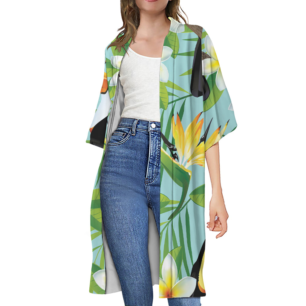 Aloha Keel-Billed Toucan Print Open Front Beach Cover Up