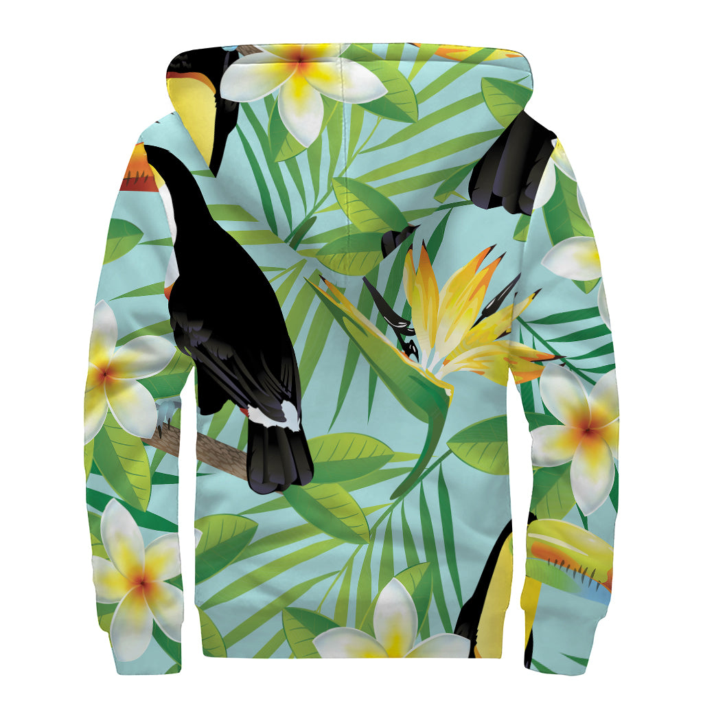 Aloha Keel-Billed Toucan Print Sherpa Lined Zip Up Hoodie