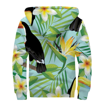 Aloha Keel-Billed Toucan Print Sherpa Lined Zip Up Hoodie