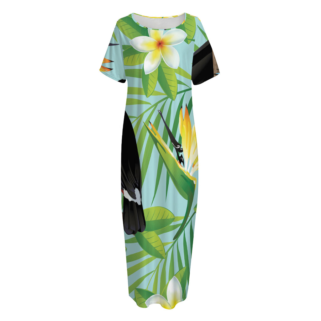 Aloha Keel-Billed Toucan Print Short Sleeve Long Nightdress