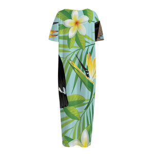 Aloha Keel-Billed Toucan Print Short Sleeve Long Nightdress