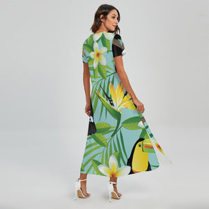 Aloha Keel-Billed Toucan Print Short Sleeve Maxi Dress