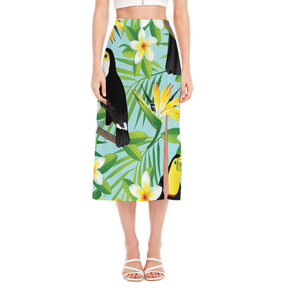 Aloha Keel-Billed Toucan Print Side Slit Midi Skirt