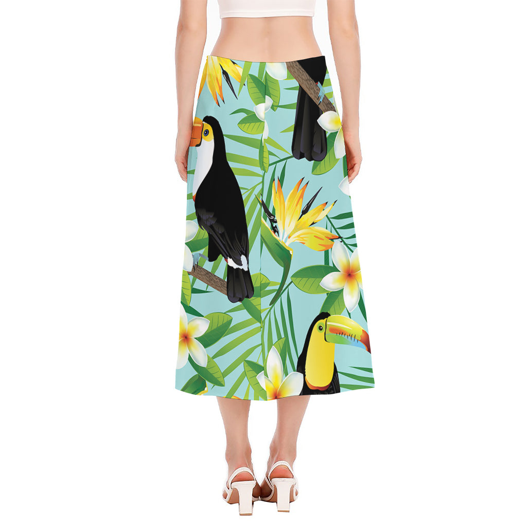 Aloha Keel-Billed Toucan Print Side Slit Midi Skirt